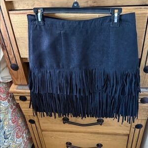WD.NY Black Fringe faux suede Mini Skirt